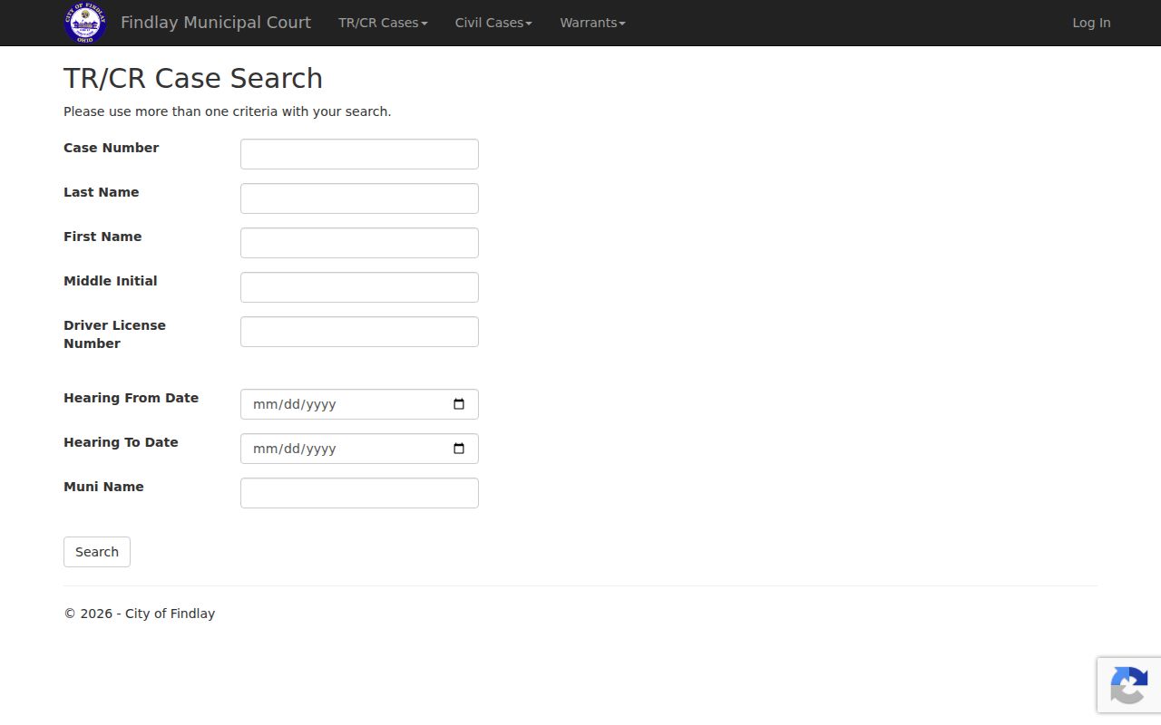 Findlay court docket traffic criminal case search form