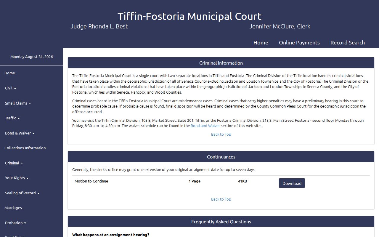 Fostoria court docket criminal case and arraignment information