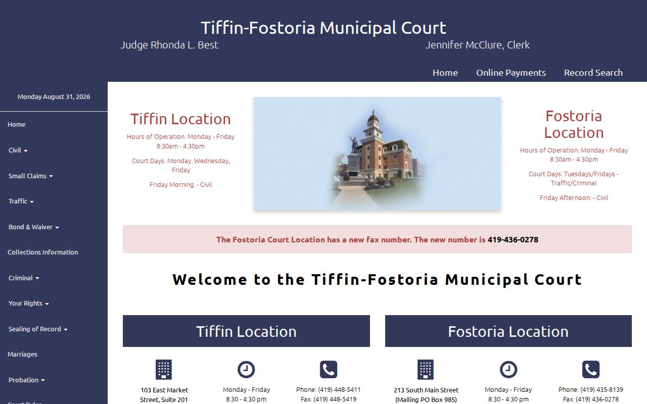 Fostoria court docket Tiffin-Fostoria Municipal Court information