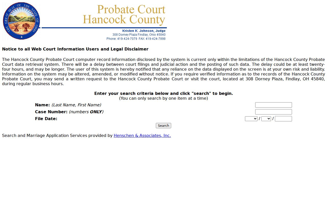 Hancock County case lookup Probate Court search form