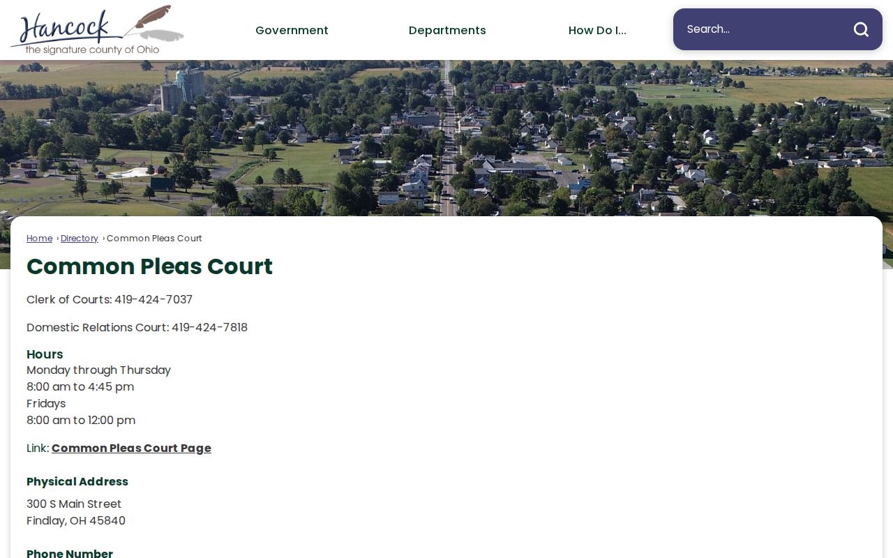 Hancock County court docket Common Pleas contact directory