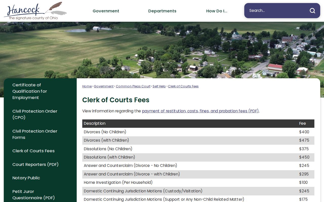 Hancock County court records Clerk fee schedule