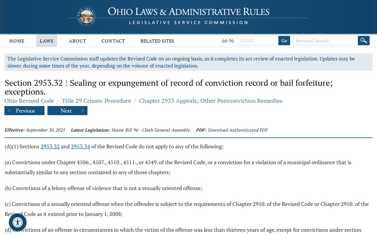 Hancock County traffic tickets Ohio sealing statute source